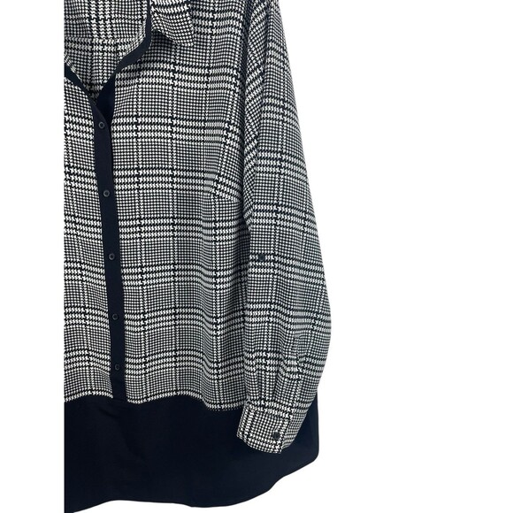 Talbots 3X Black White Houndstooth Button Top Roll Tab Sleeve Semi Sheer Tunic - Picture 5 of 14
